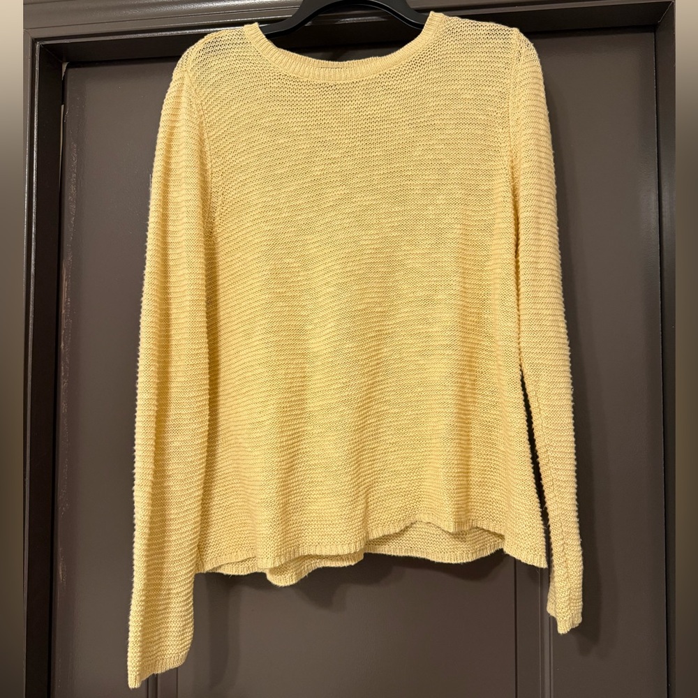 Eileen Fisher butter yellow light yellow open knit flowy sweater